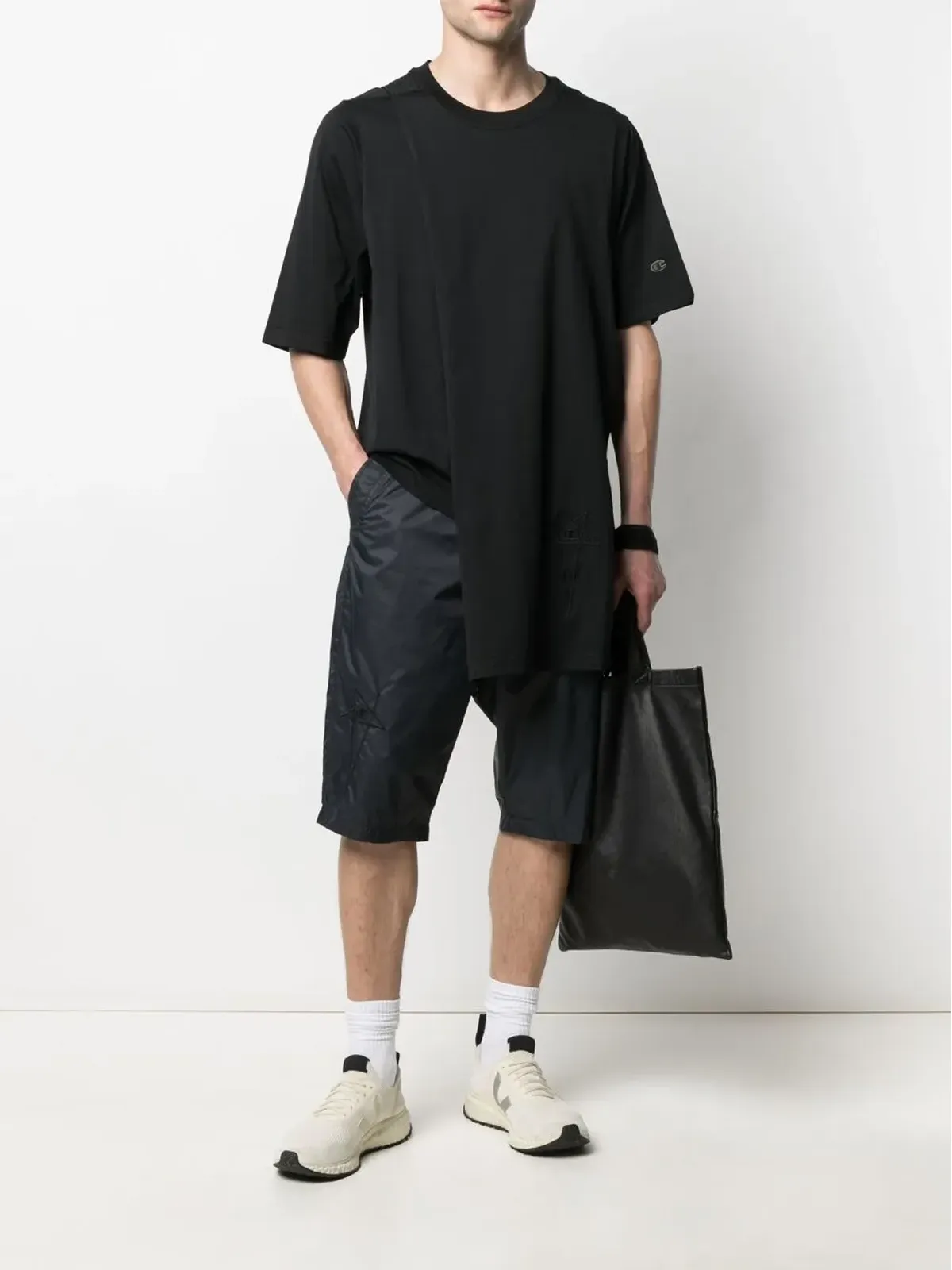 Rick Owens X Champion アシンメトリック半袖Tシャツ - ブラック - 画像2