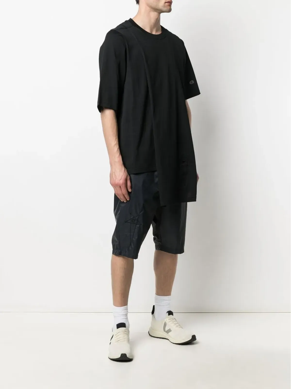 Rick Owens X Champion アシンメトリック半袖Tシャツ - ブラック - 画像3
