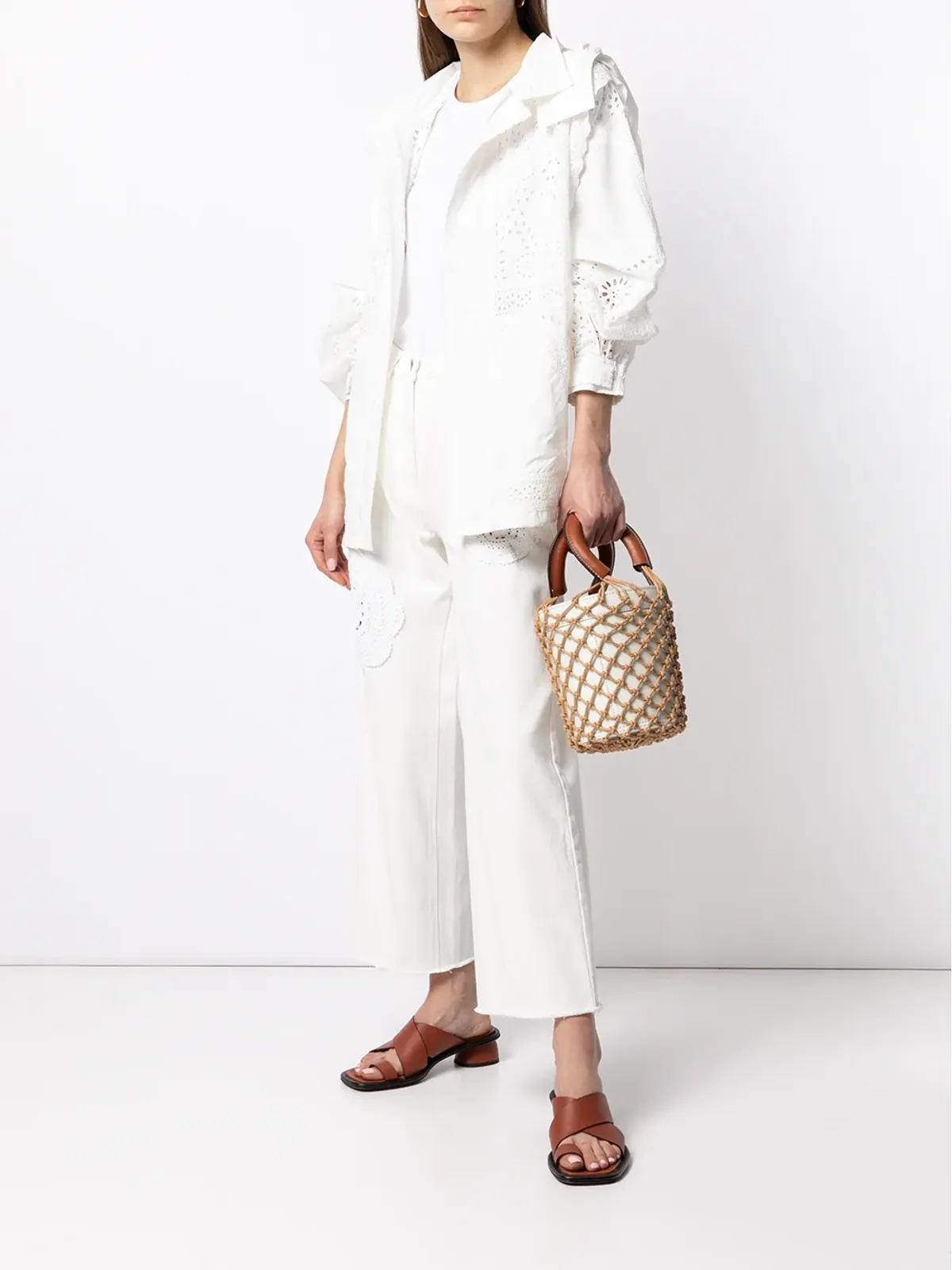 Goen.J crochet-detail wide-leg jeans - White - 画像2