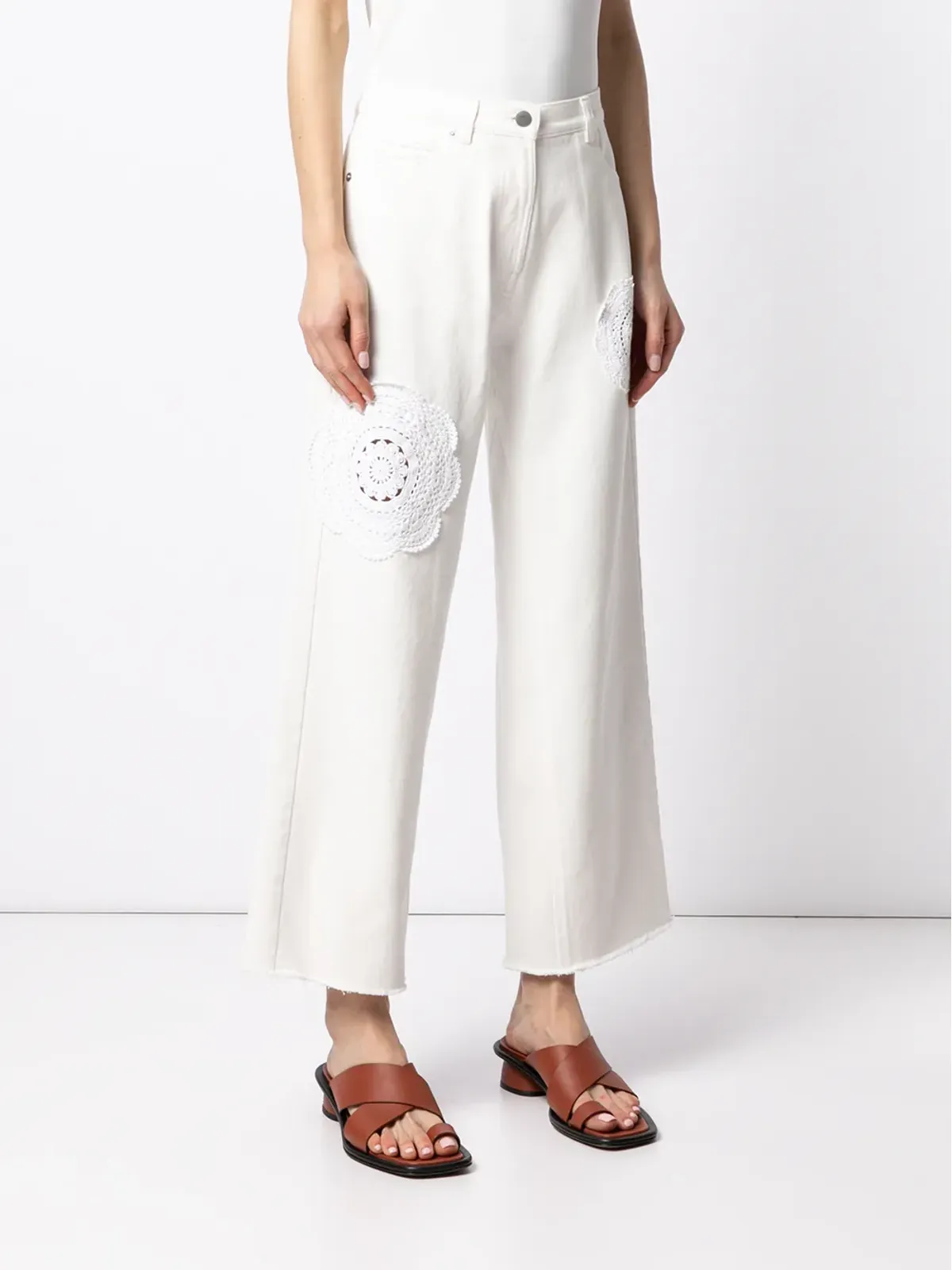 Goen.J crochet-detail wide-leg jeans - White - 画像3