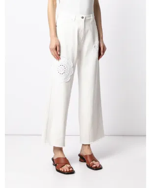 Goen.J crochet-detail wide-leg jeans - White - サムネイル3