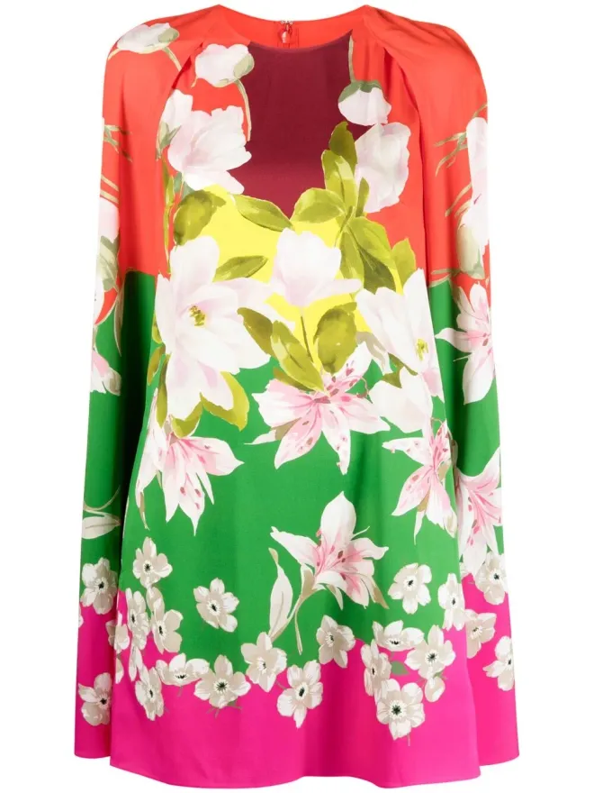 Valentino Garavani Valentino Garavani Flying Flowers プリント ケープスリーブ ミニドレスの商品画像
