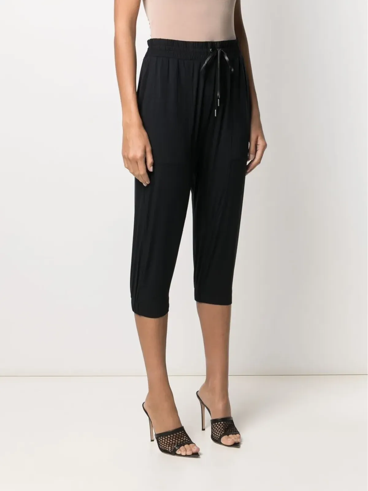 Helmut Lang Pre-Owned 1990s drawstring-waist cropped trousers - ブラック - 画像3