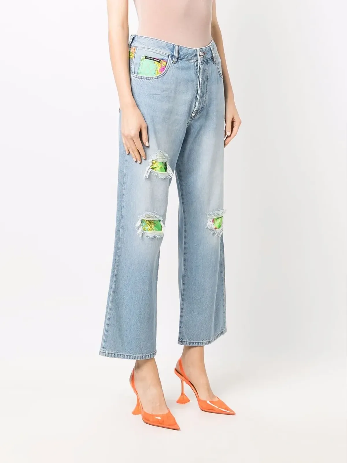Philipp Plein ダメージ加工のクロップドジーンズ（ブルー） - 画像3