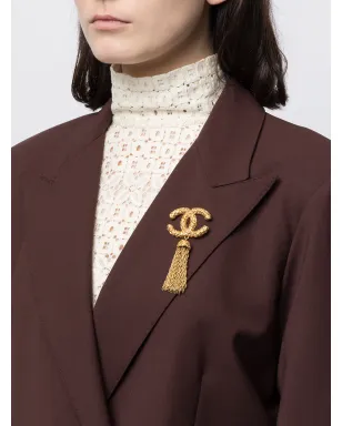 CHANEL Pre-Owned 1993 チェーンタッセル CC ブローチ - サムネイル2
