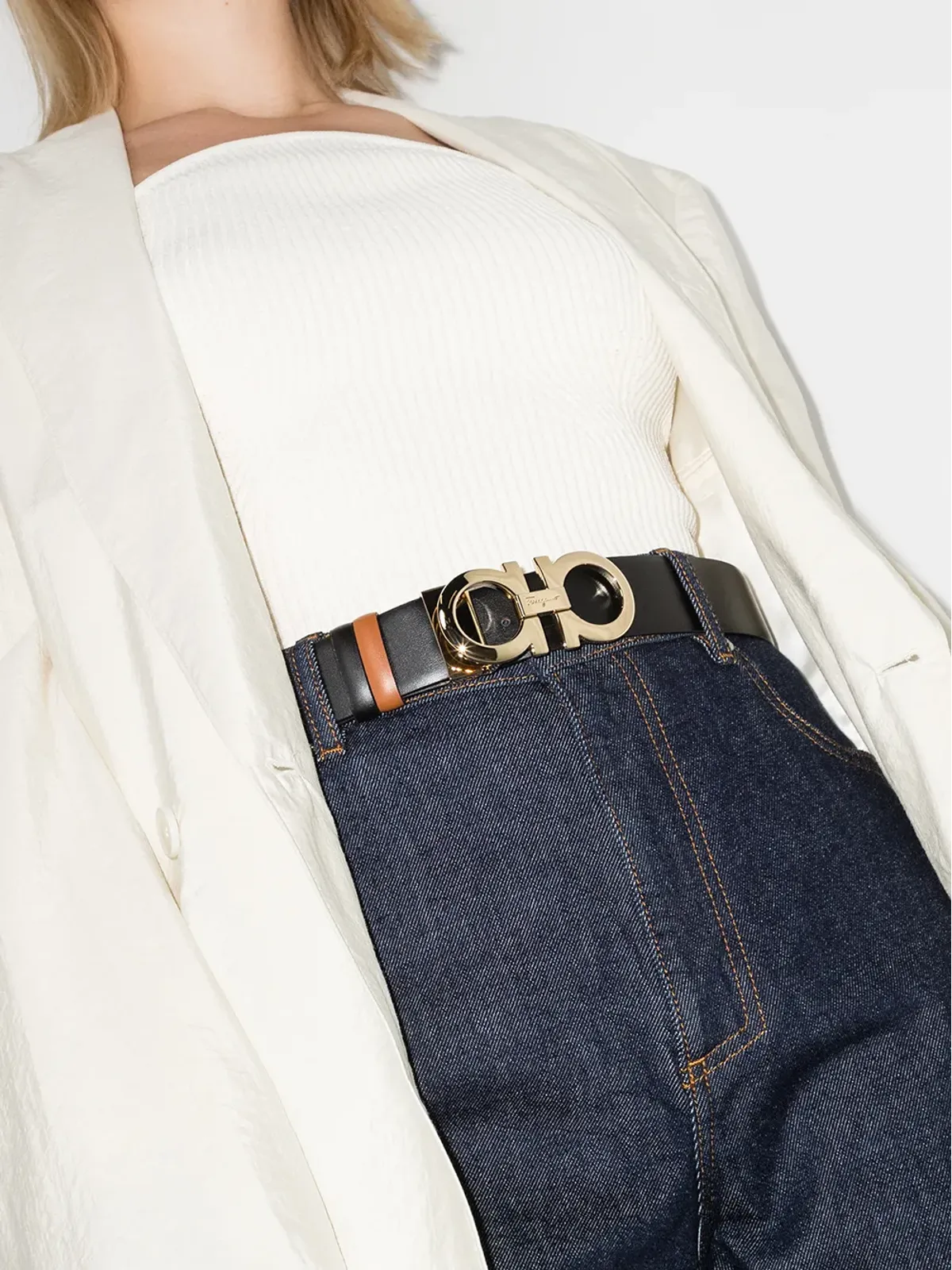 Ferragamo ガンチーニ リバーシブル レザーベルト - ブラック - 画像2