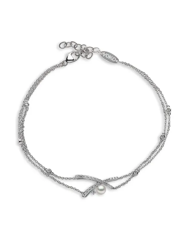 Yoko London Yoko London 18Kホワイトゴールド ダイヤモンド アコヤ真珠 スリーク ブレスレット - シルバーの商品画像