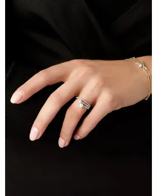 Yoko London 18金イエローゴールドの細身アコヤ真珠ダイヤモンドリング - サムネイル2