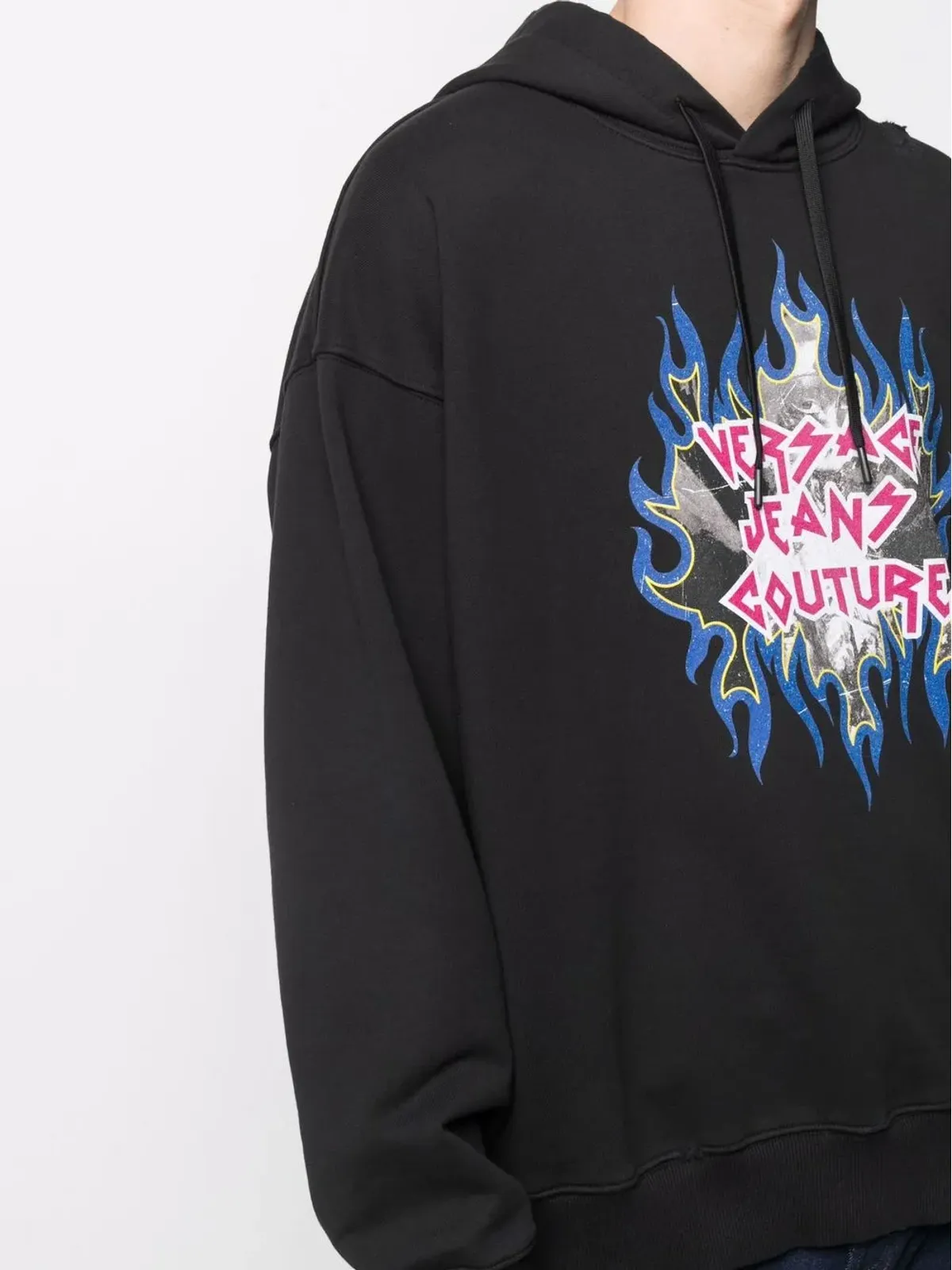 Versace Jeans Couture ロックンロール風ロゴプリントフーディ - ブラック - 画像5