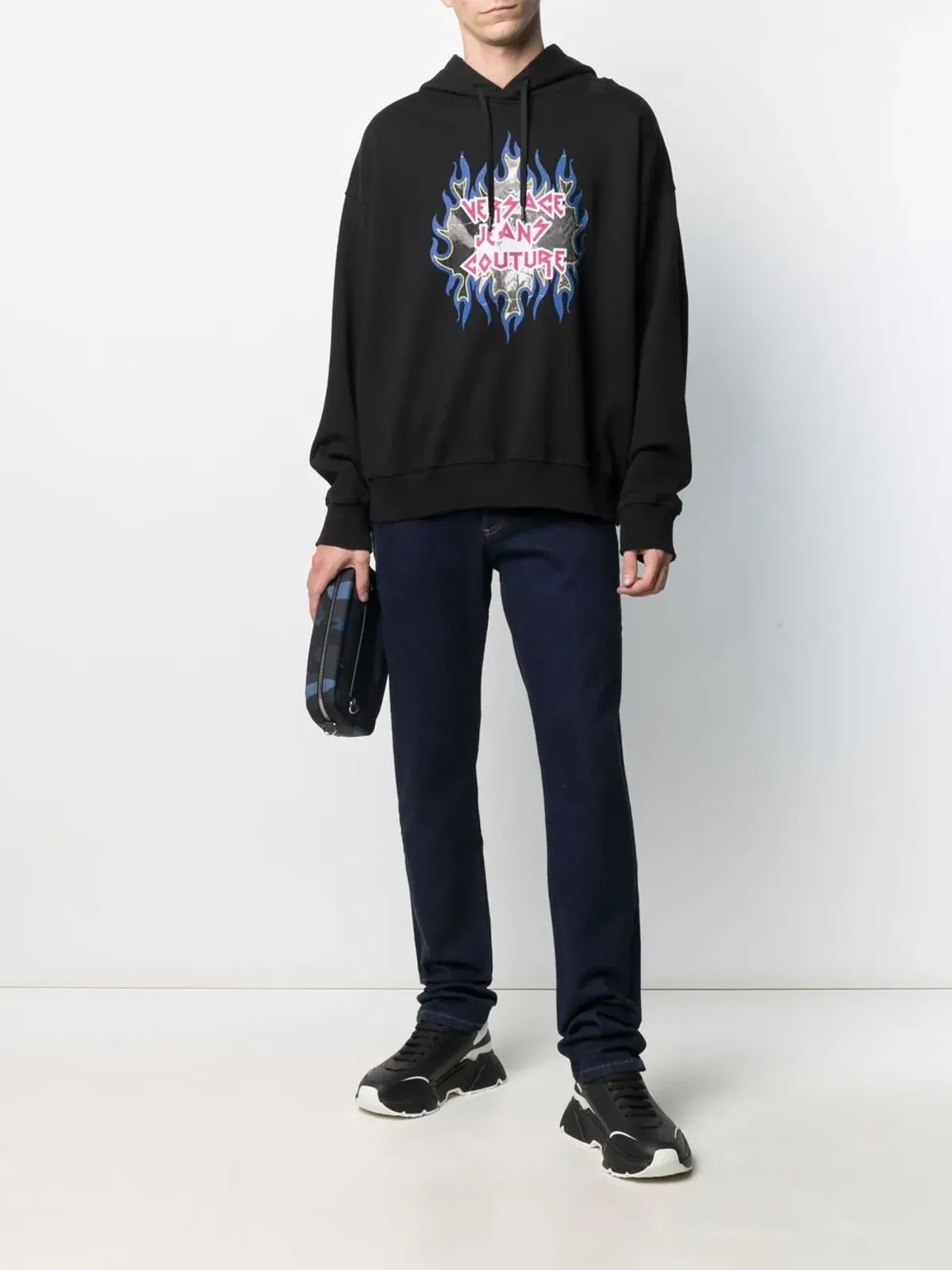 Versace Jeans Couture ロックンロール風ロゴプリントフーディ - ブラック - 画像2