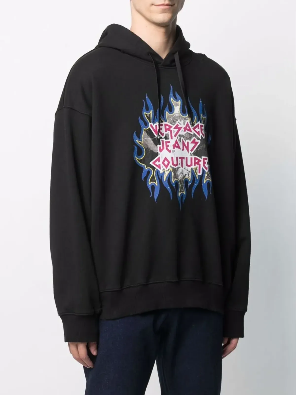 Versace Jeans Couture ロックンロール風ロゴプリントフーディ - ブラック - 画像3