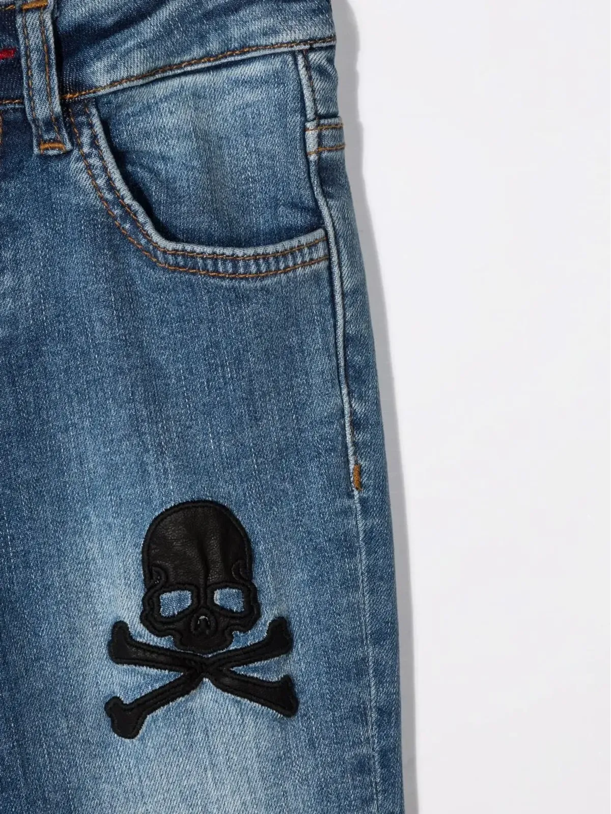 Philipp Plein Junior スカル刺繍入りレギュラーフィットジーンズ - 画像3