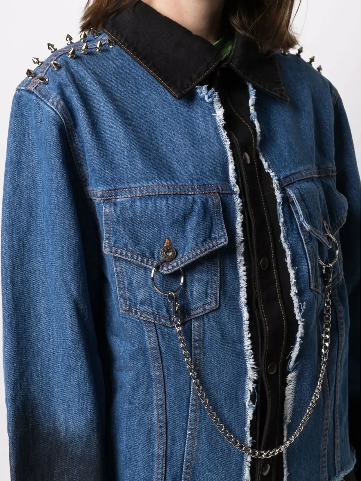 Faith Connexion chain-embellished panelled denim jacket - Blue - 画像5