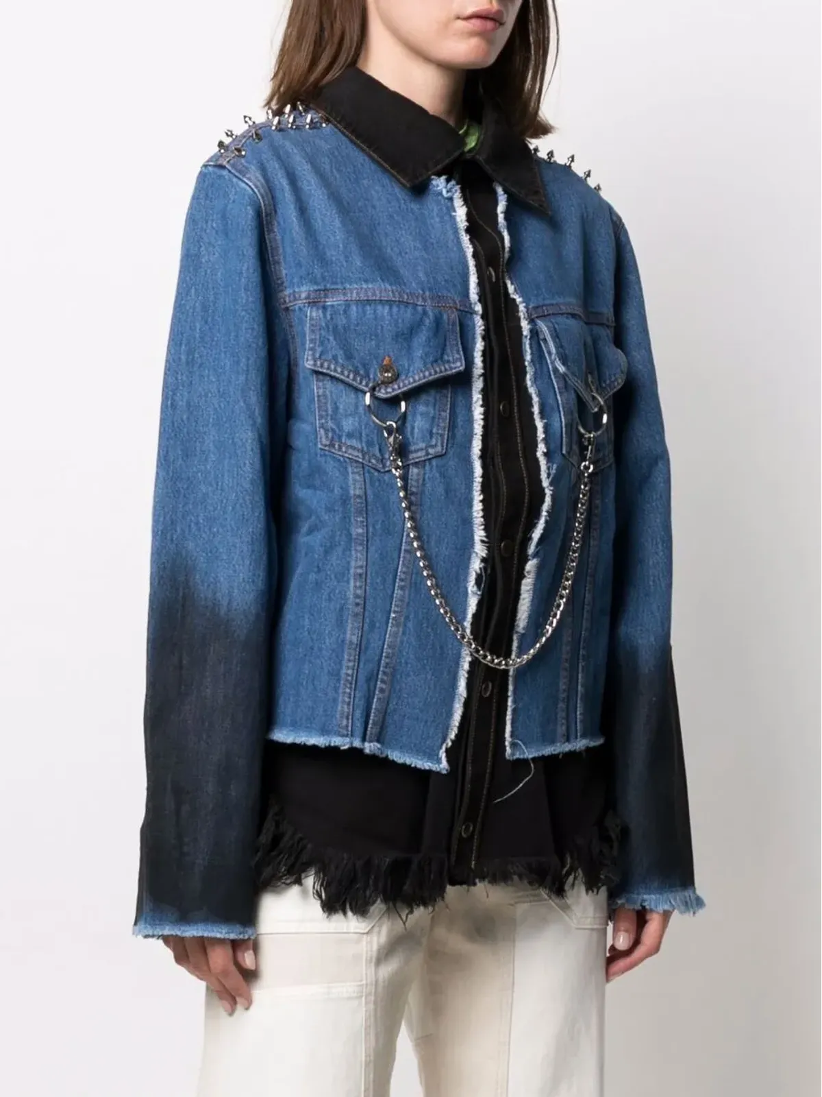 Faith Connexion chain-embellished panelled denim jacket - Blue - 画像3