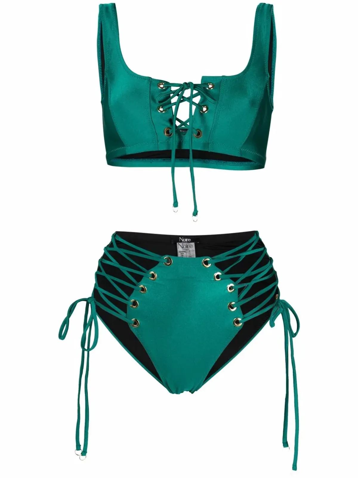 Noire Swimwear ラティスストラップのメタリックビキニセット - 画像1