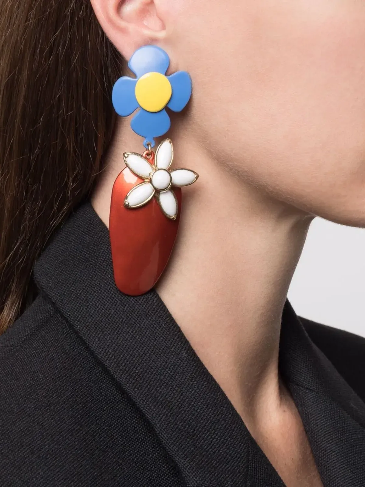 Saint Laurent 花といちごのクリップオンイヤリング - 画像2