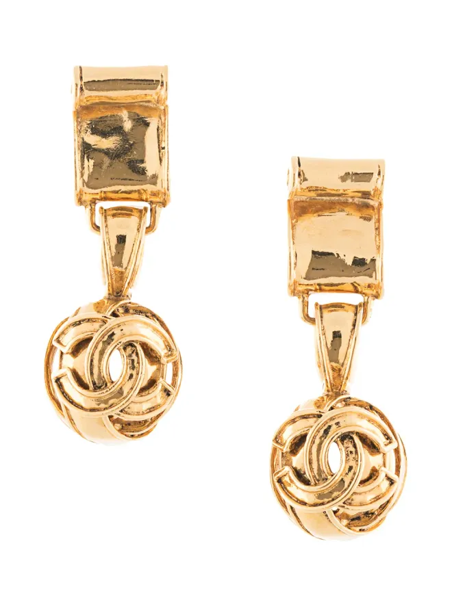 CHANEL Pre-Owned CHANEL ビンテージ 1994 CC ダングリング クリップオン イヤリング - ゴールドの商品画像
