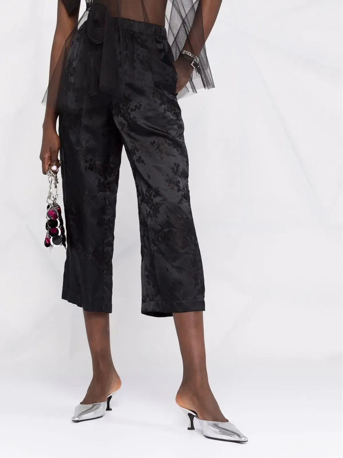 Comme Des Garçons Comme Des Garçons 花柄ジャカード クロップドパンツ - 画像5