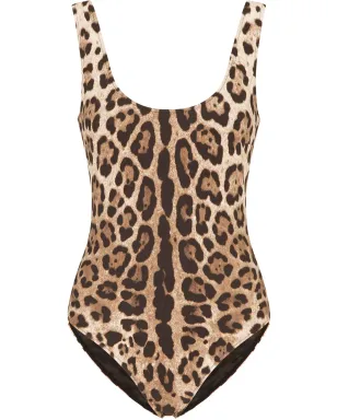 Dolce & Gabbana ヒョウ柄スクープバック水着 - ブラウン - サムネイル1