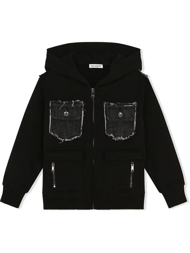 Dolce & Gabbana Kids Dolce & Gabbana Kids パネル付きストレッチコットン フード付きパーカーの商品画像