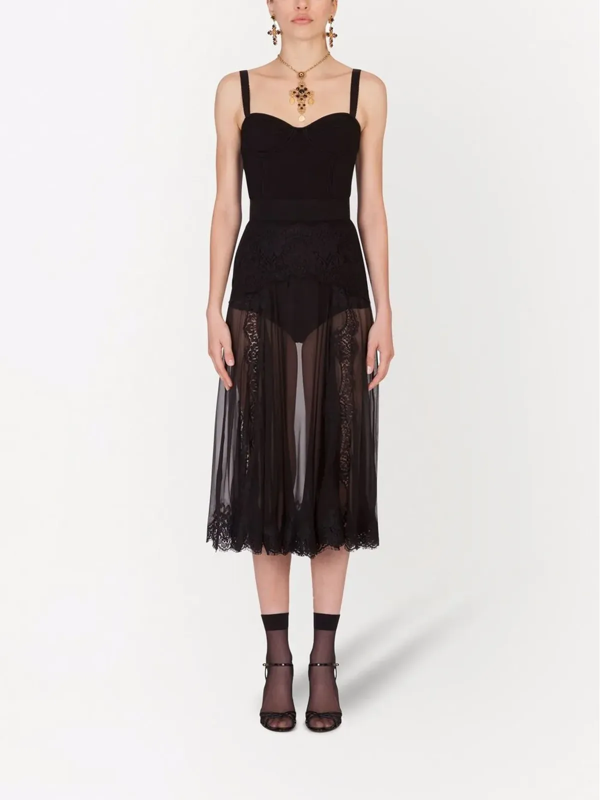 Dolce & Gabbana シャンティリーレースシフォン ミディスカート - 画像2