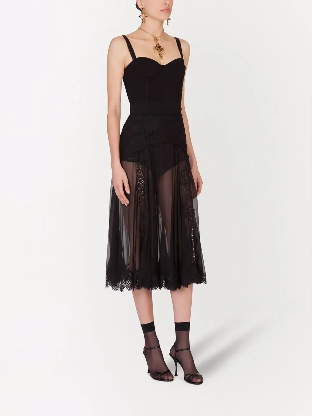 Dolce & Gabbana シャンティリーレースシフォン ミディスカート - 画像3