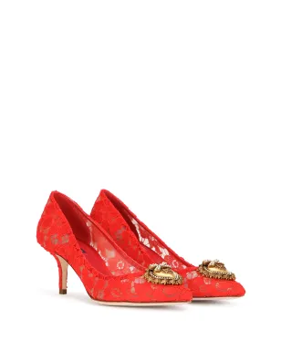 Dolce & Gabbana ハート型プレート付きレースパンプス（レッド） - サムネイル2