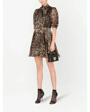 Dolce & Gabbana 豹柄オーガンザ ミニドレス ブラウン - サムネイル2