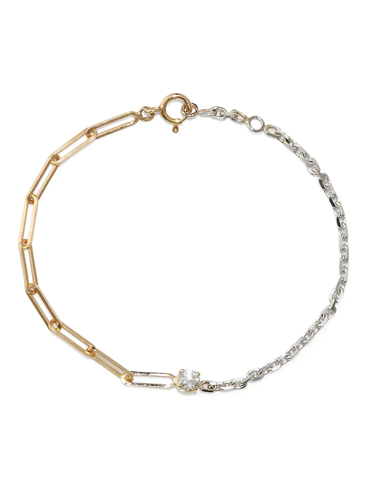 Yvonne Léon 18kt イエローゴールドとホワイトゴールド ソリティア ダイヤモンド ミックス チェーン ブレスレット - 画像1