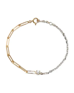 Yvonne Léon 18kt イエローゴールドとホワイトゴールド ソリティア ダイヤモンド ミックス チェーン ブレスレット - サムネイル1