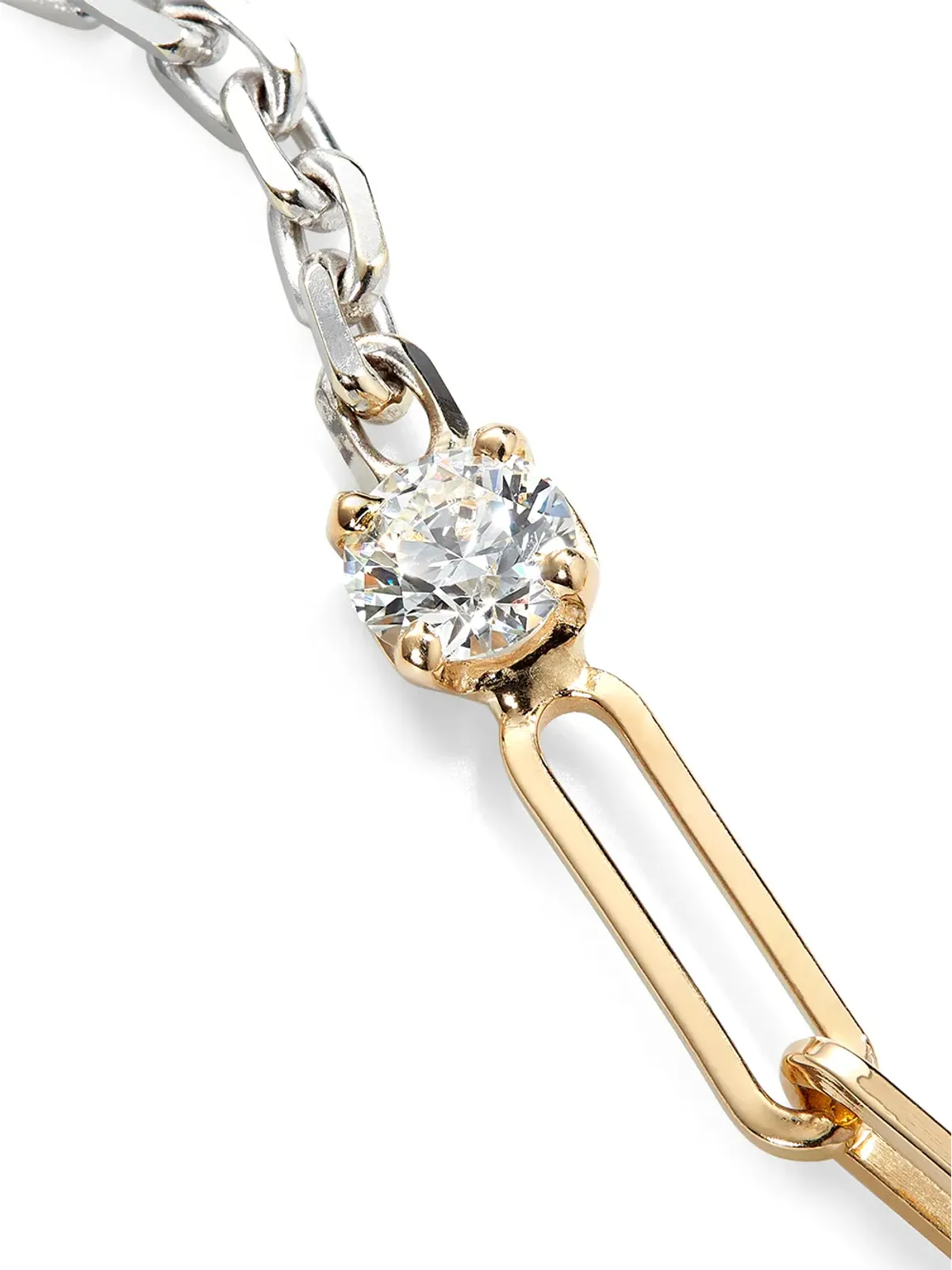 Yvonne Léon 18kt イエローゴールドとホワイトゴールド ソリティア ダイヤモンド ミックス チェーン ブレスレット - 画像3