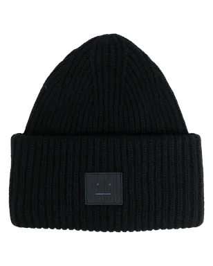 Acne Studios フェイスパッチリブニットビーニー - ブラック - サムネイル1