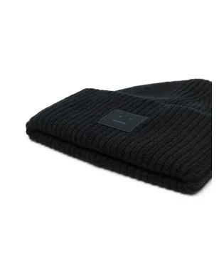 Acne Studios フェイスパッチリブニットビーニー - ブラック - サムネイル2