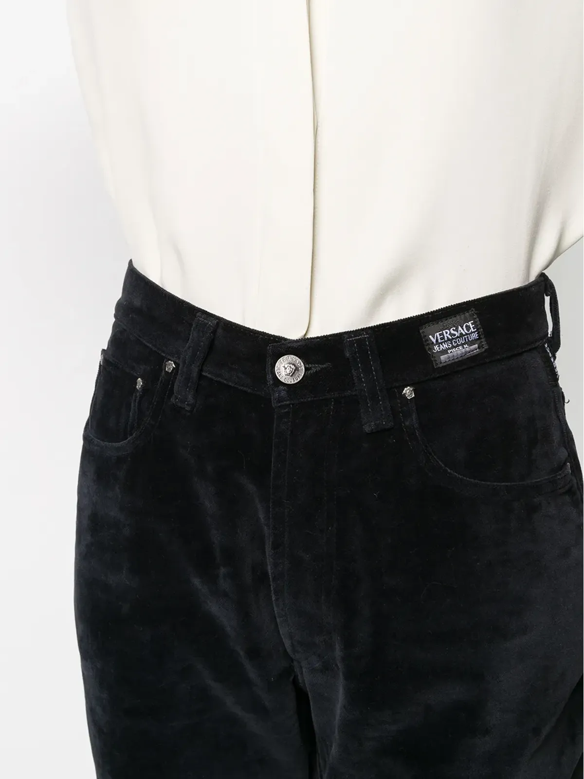 Versace Pre-Owned 1990年代ベルベットストレートパンツ - ブラック - 画像5