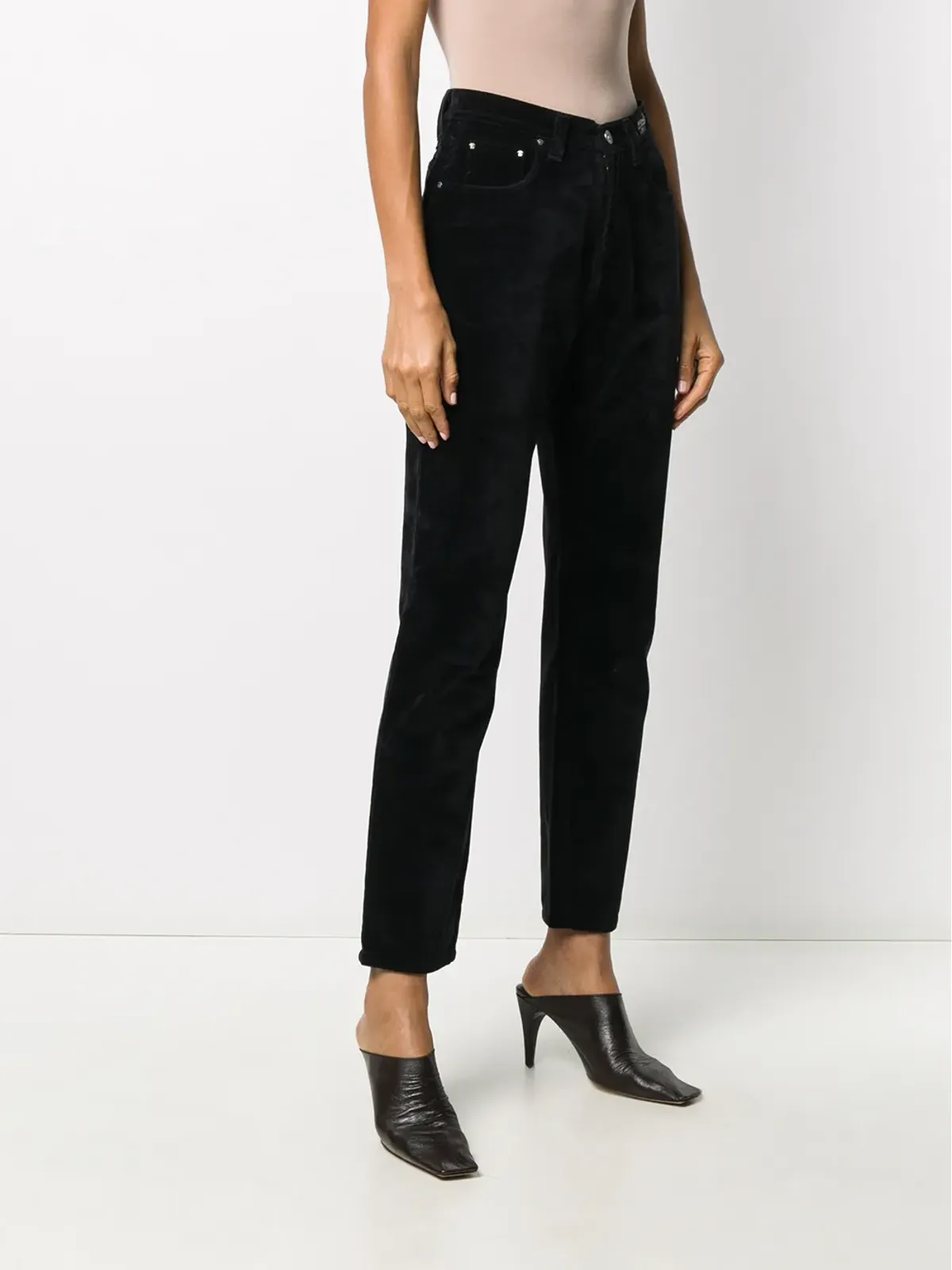 Versace Pre-Owned 1990年代ベルベットストレートパンツ - ブラック - 画像3