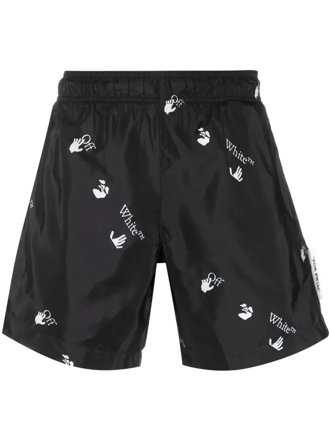 OFF-WHITE Off-White Hands-Off print swim shorts - Blackの商品画像