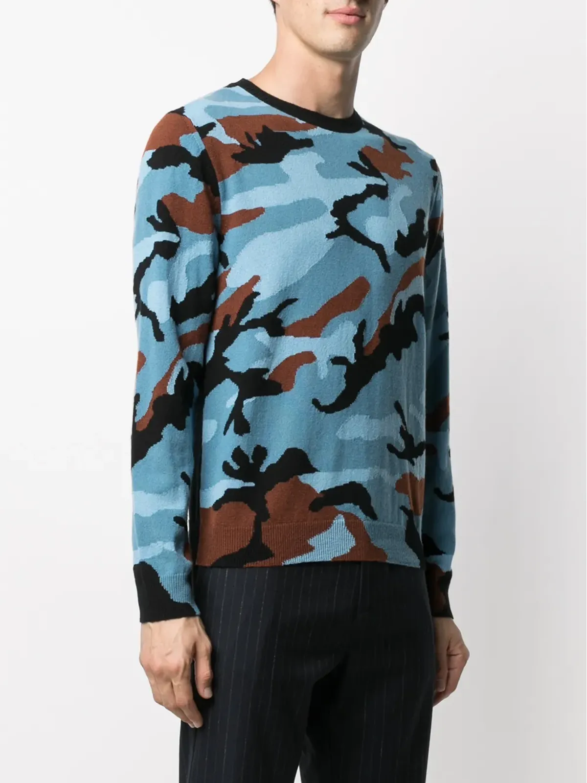 Valentino Garavani カモフラージュ柄インターシャ編みカシミアジャンパー - 画像3