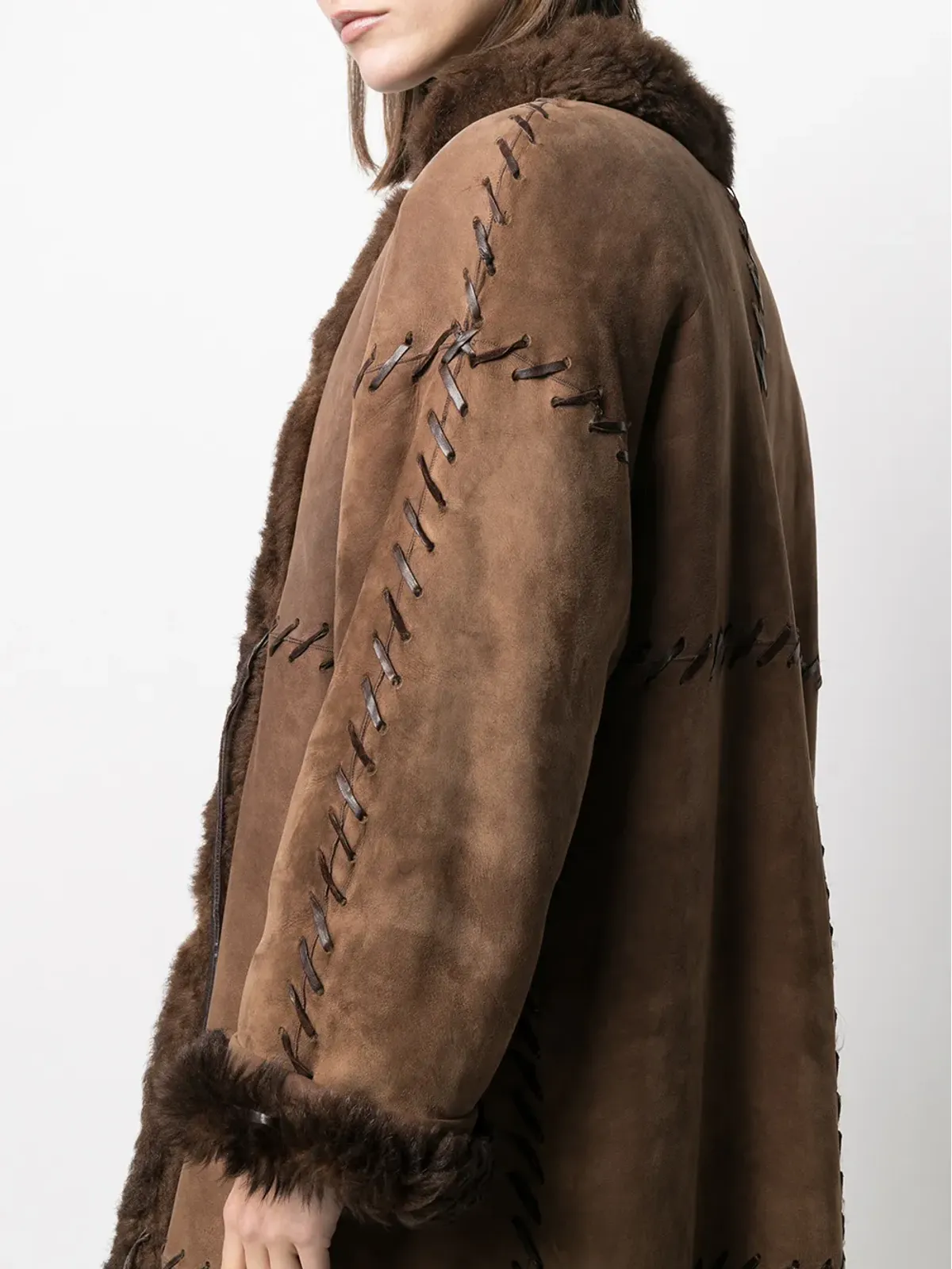 Christian Dior Pre-Owned 198年代 シープスキン ミディコート - ブラウン - 画像5
