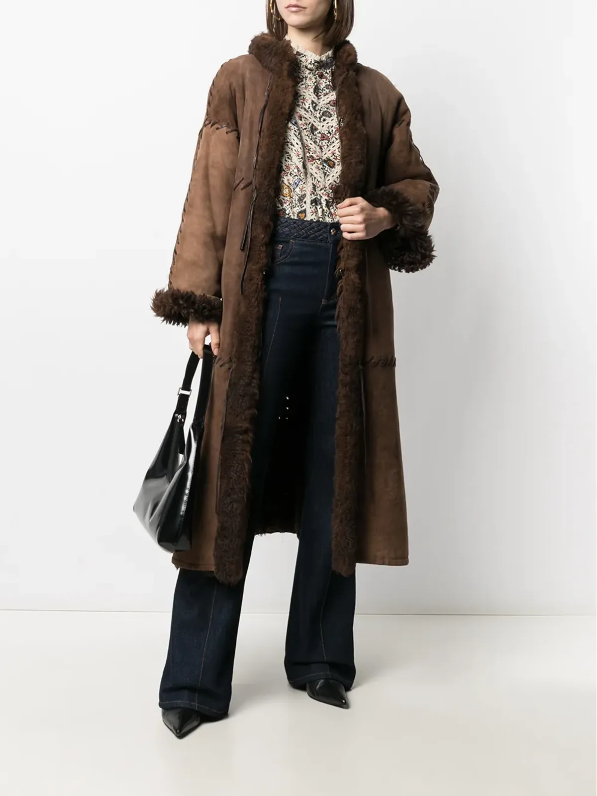 Christian Dior Pre-Owned 198年代 シープスキン ミディコート - ブラウン - 画像2