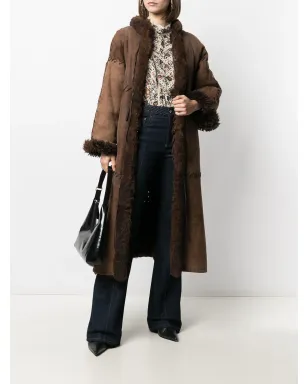 Christian Dior Pre-Owned 198年代 シープスキン ミディコート - ブラウン - サムネイル2