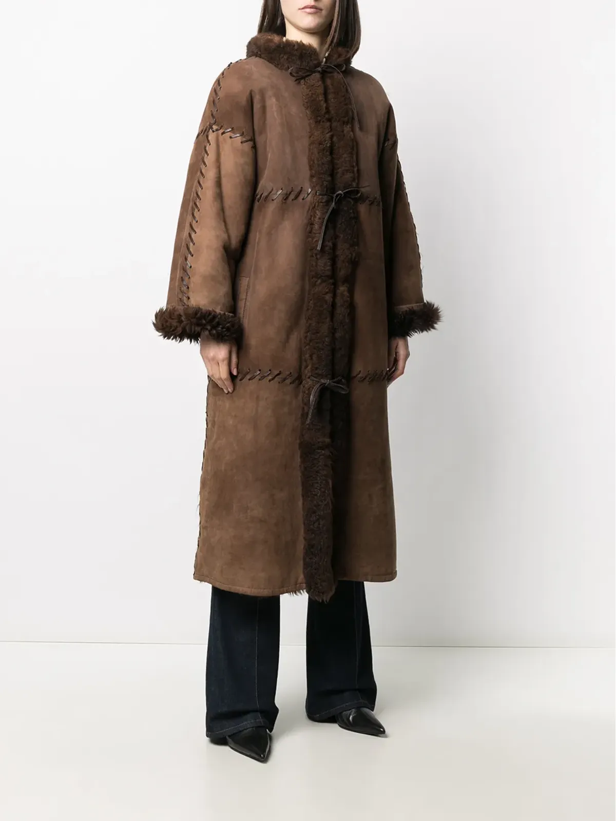 Christian Dior Pre-Owned 198年代 シープスキン ミディコート - ブラウン - 画像3
