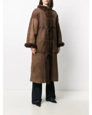 Christian Dior Pre-Owned 198年代 シープスキン ミディコート - ブラウン - サムネイル3