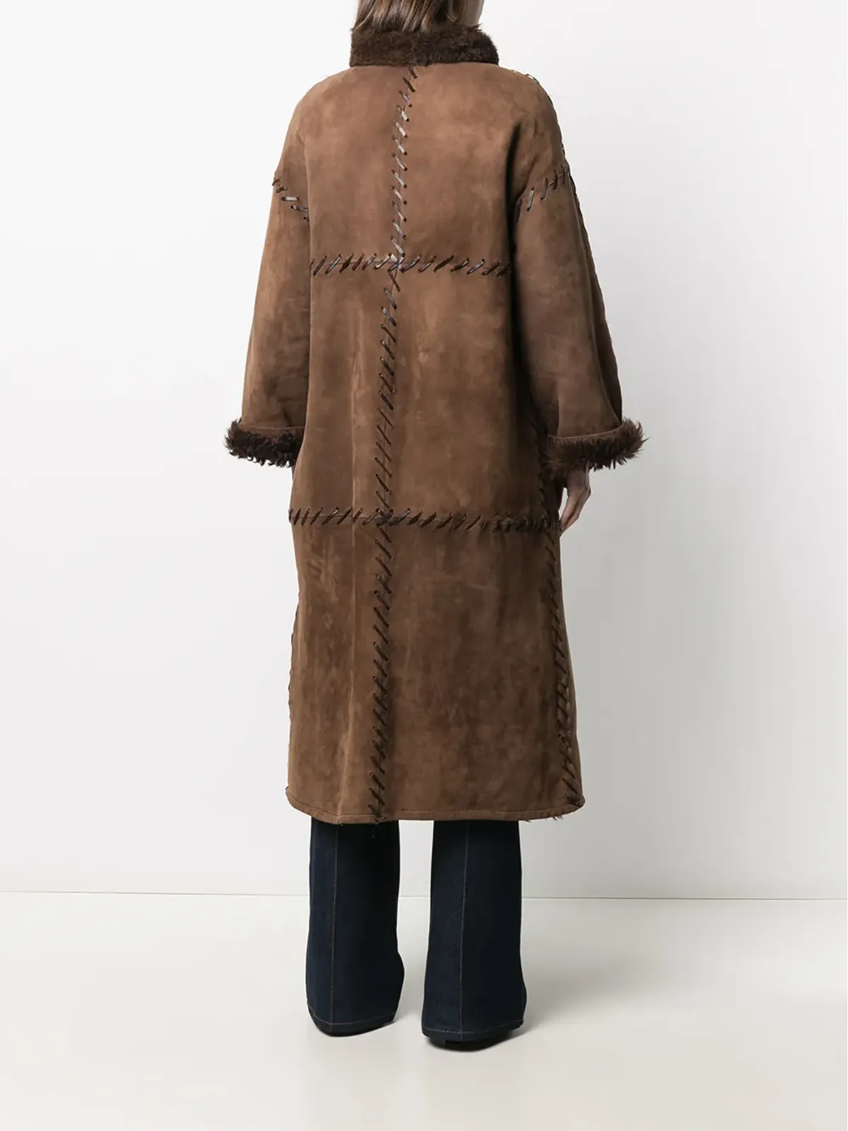 Christian Dior Pre-Owned 198年代 シープスキン ミディコート - ブラウン - 画像4
