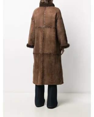 Christian Dior Pre-Owned 198年代 シープスキン ミディコート - ブラウン - サムネイル4