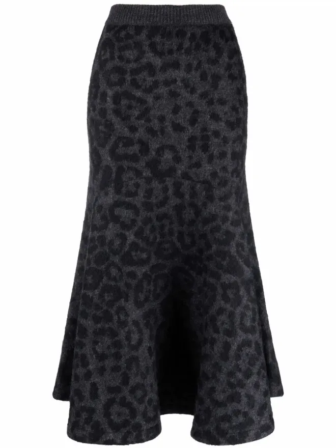 Valentino Garavani Valentino Garavani ヒョウ柄フレア編みニットスカートの商品画像