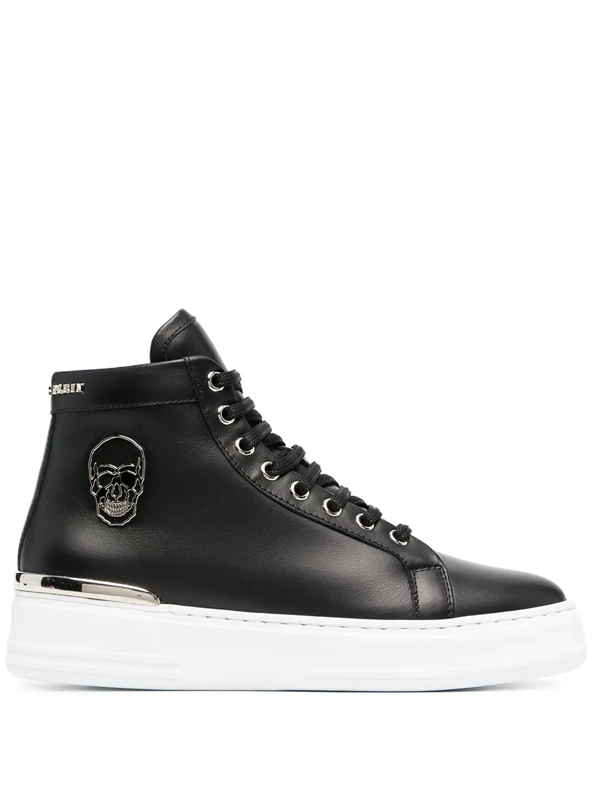 Philipp Plein スカルハイトップ レザースニーカー - 画像1