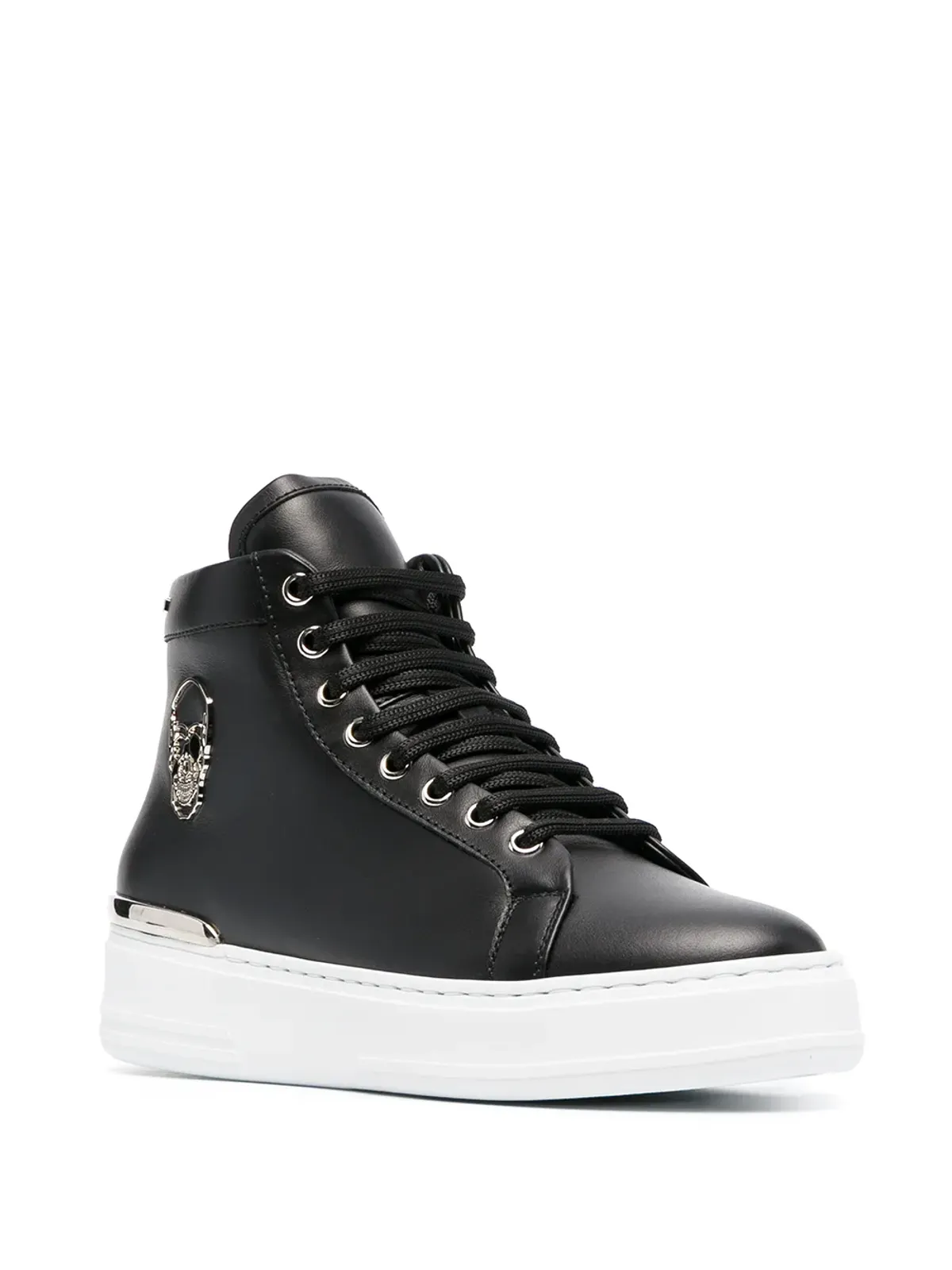 Philipp Plein スカルハイトップ レザースニーカー - 画像2