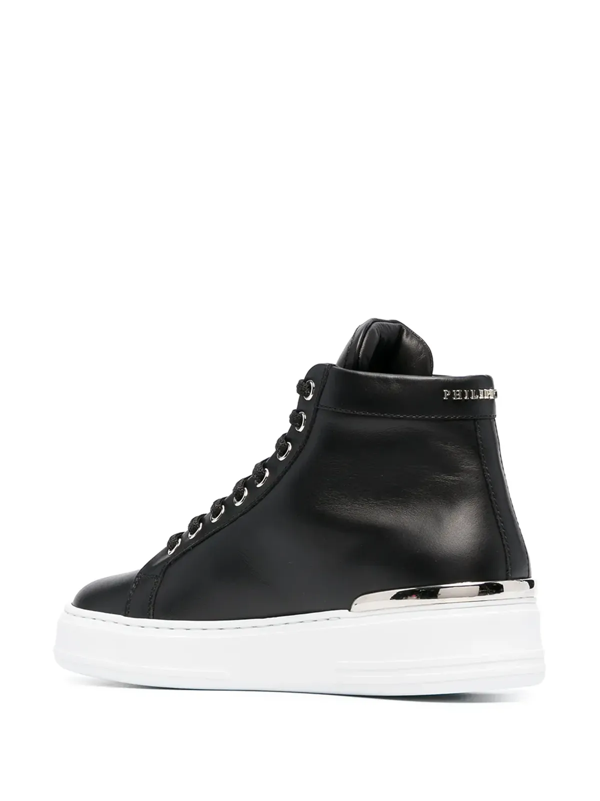Philipp Plein スカルハイトップ レザースニーカー - 画像3