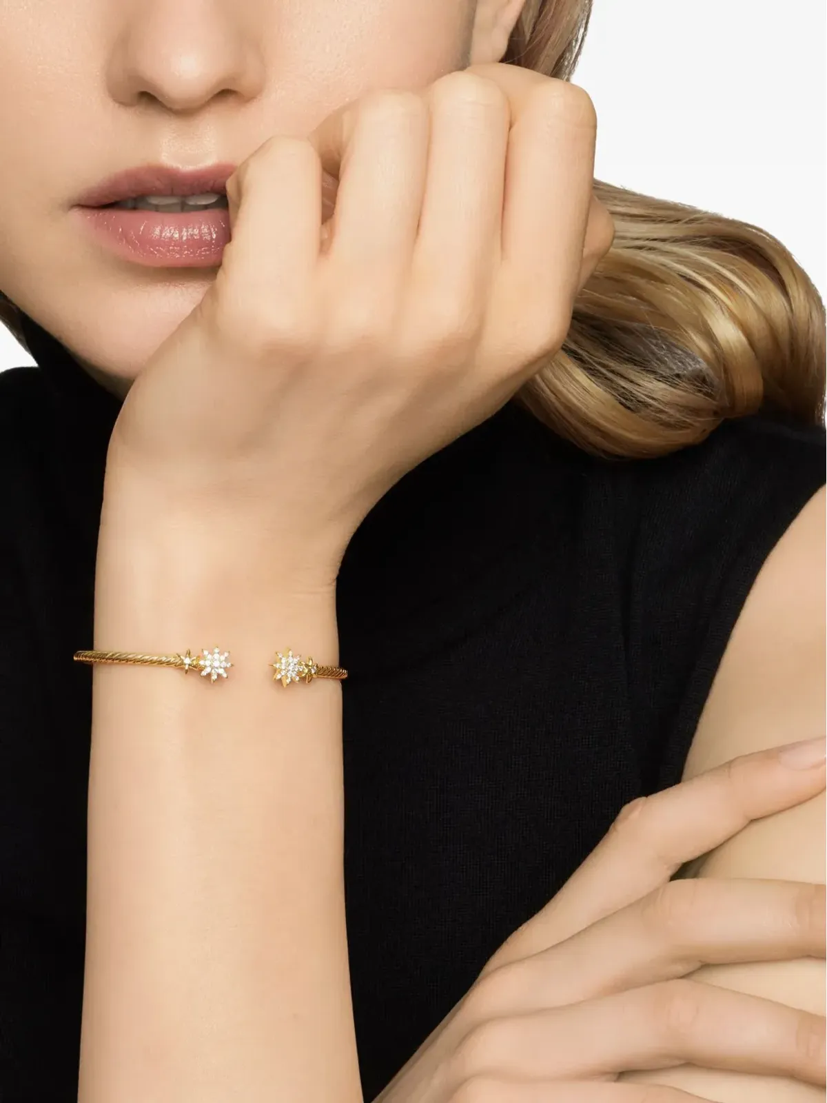 David Yurman 18kt イエローゴールド ペティート・スターバースト・ケーブル・ダイヤモンド・ブレスレット（2.6mm） - 画像3