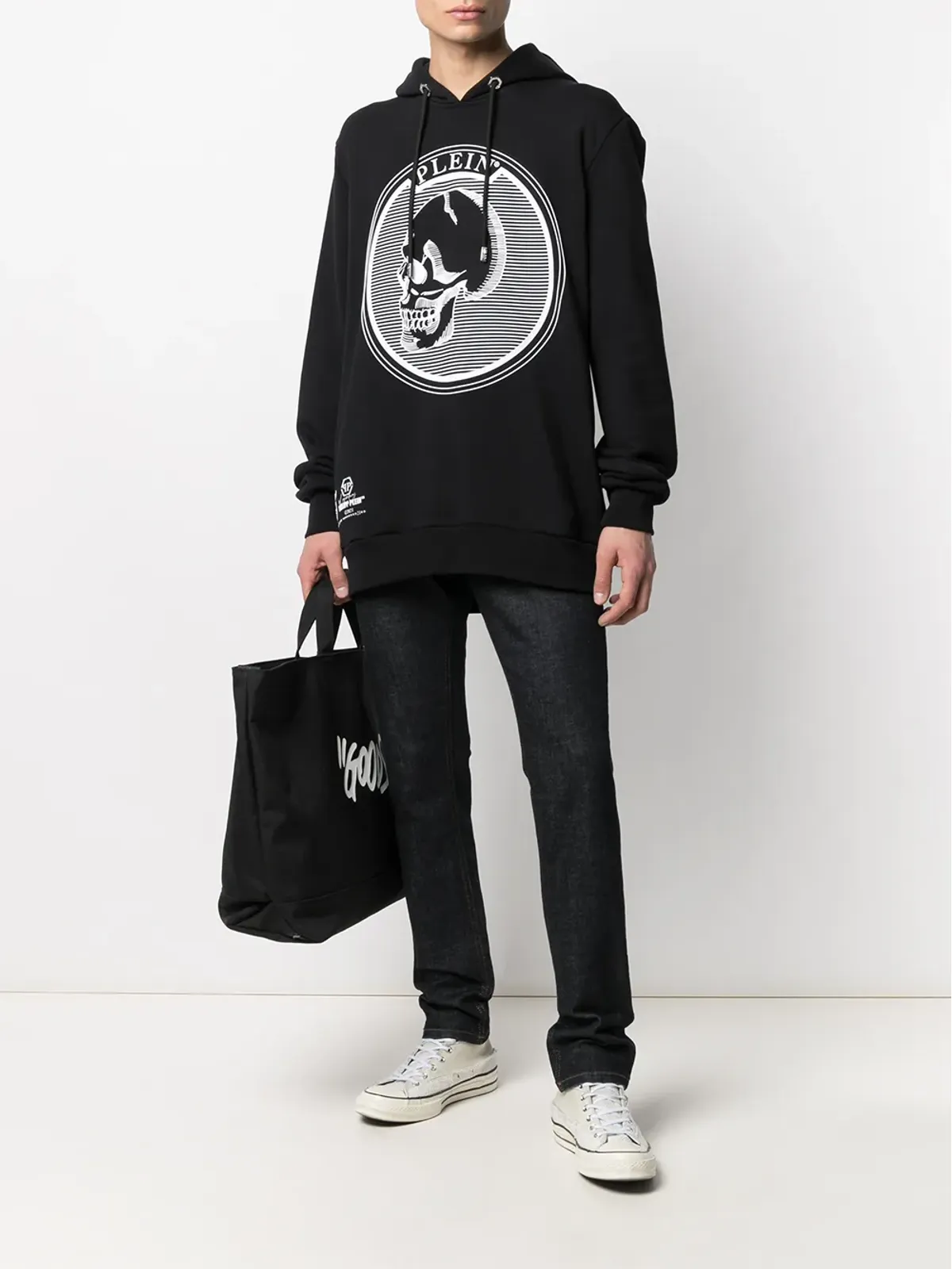 Philipp Plein アウトラインスカル フード付きロング丈スウェットシャツ - 画像2